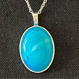 Blue Brazilian Agate Pendant with Sterling Silver Rolo Chain